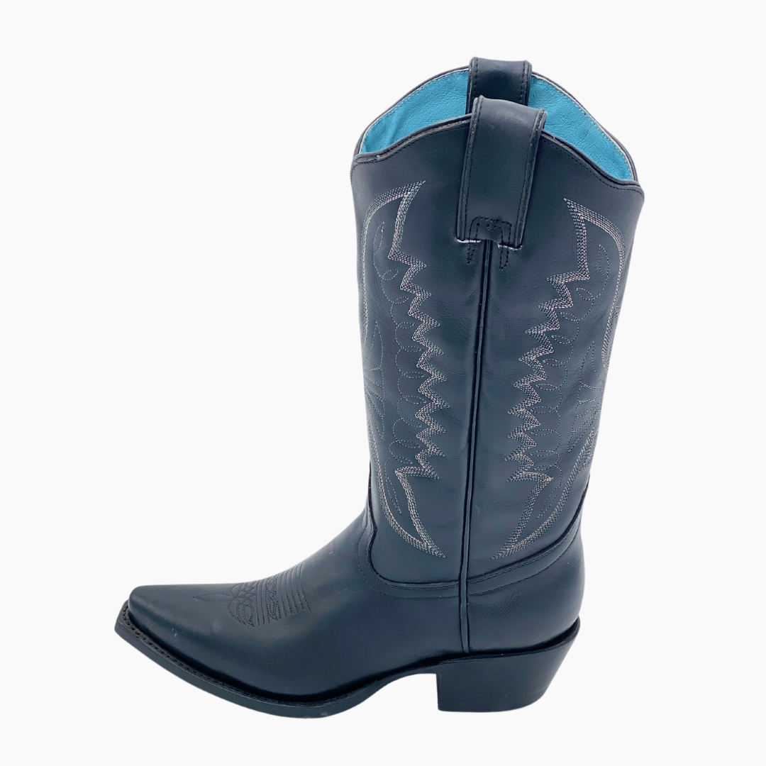 Bota Vaquera Mujer Waxi Negra Suela de Cuero