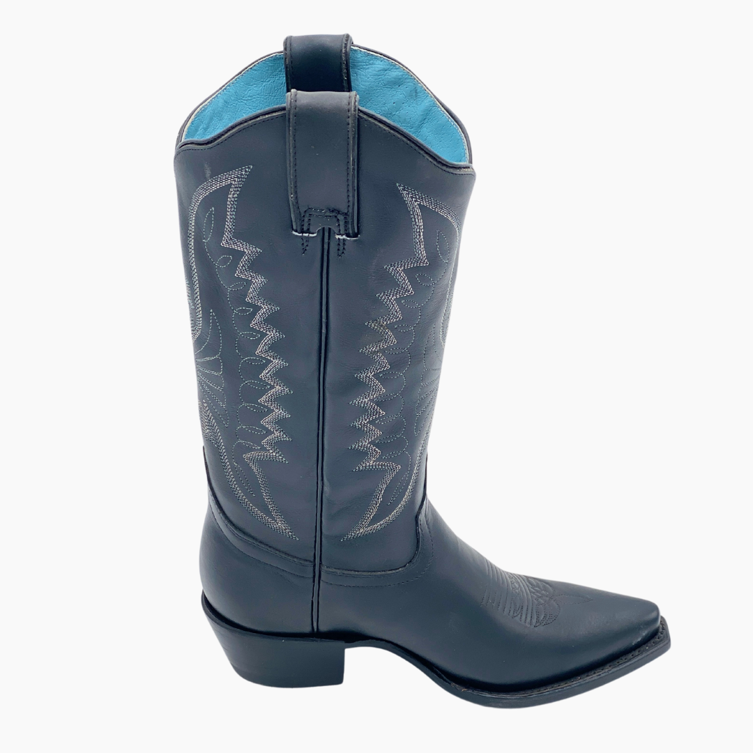 Bota Vaquera Mujer Waxi Negra Suela de Cuero