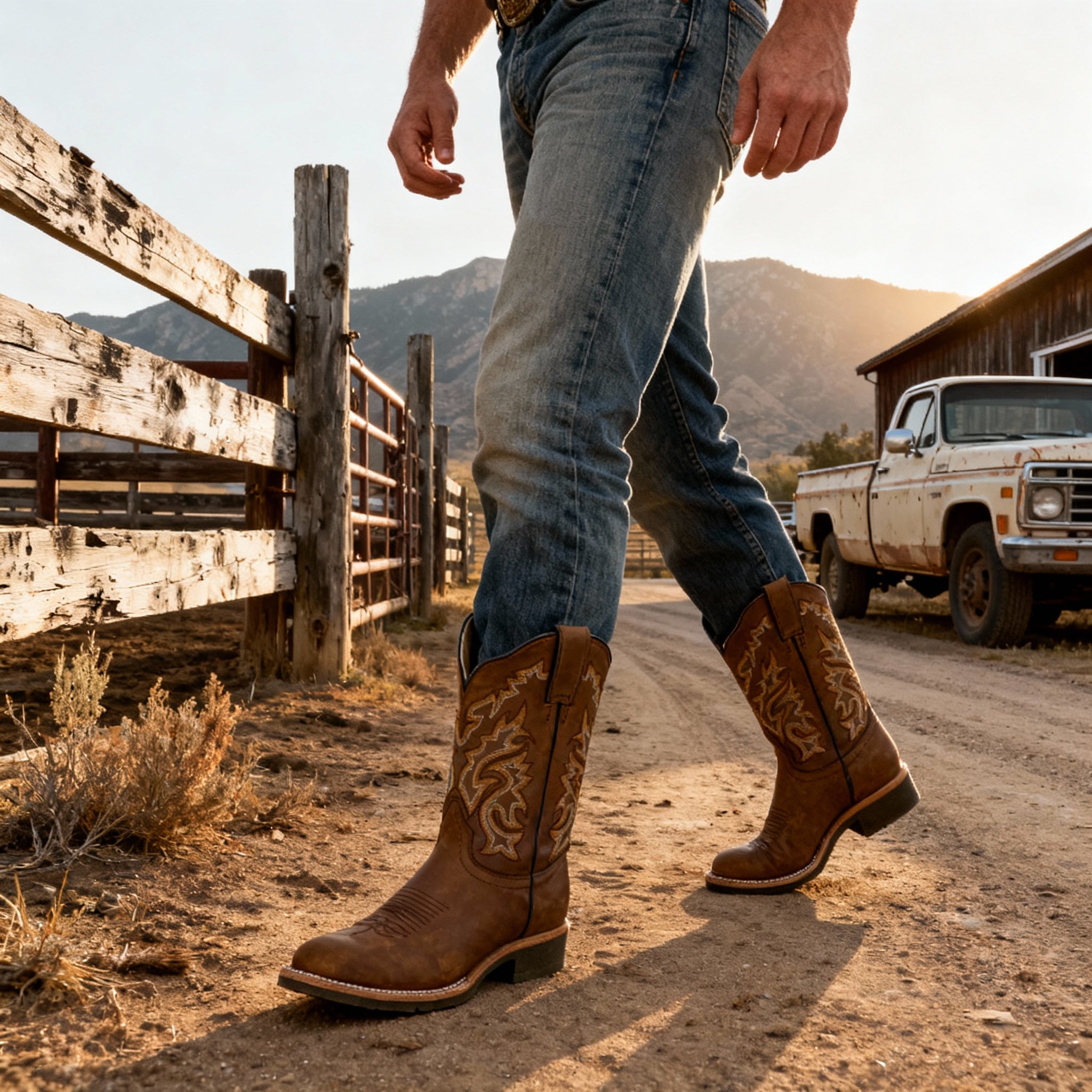 Bota Vaquera Miel Punta Oval Suela Flex