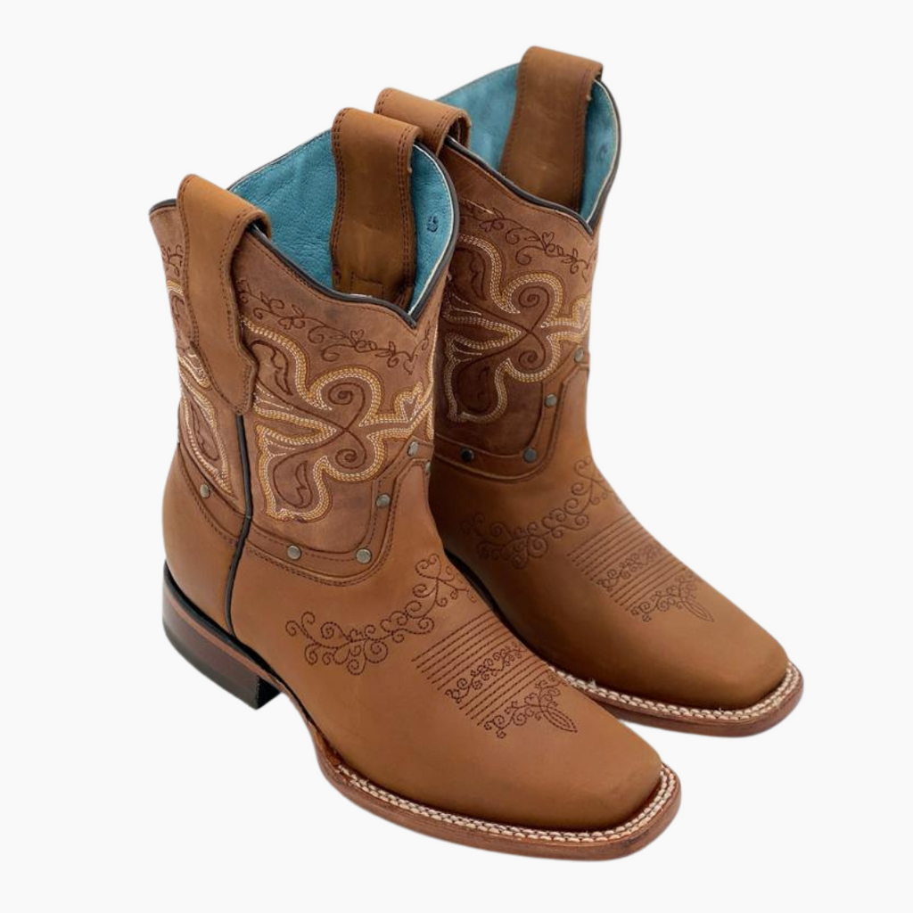 Bota Vaquera Mujer Corta Crazy Suela de Cuero