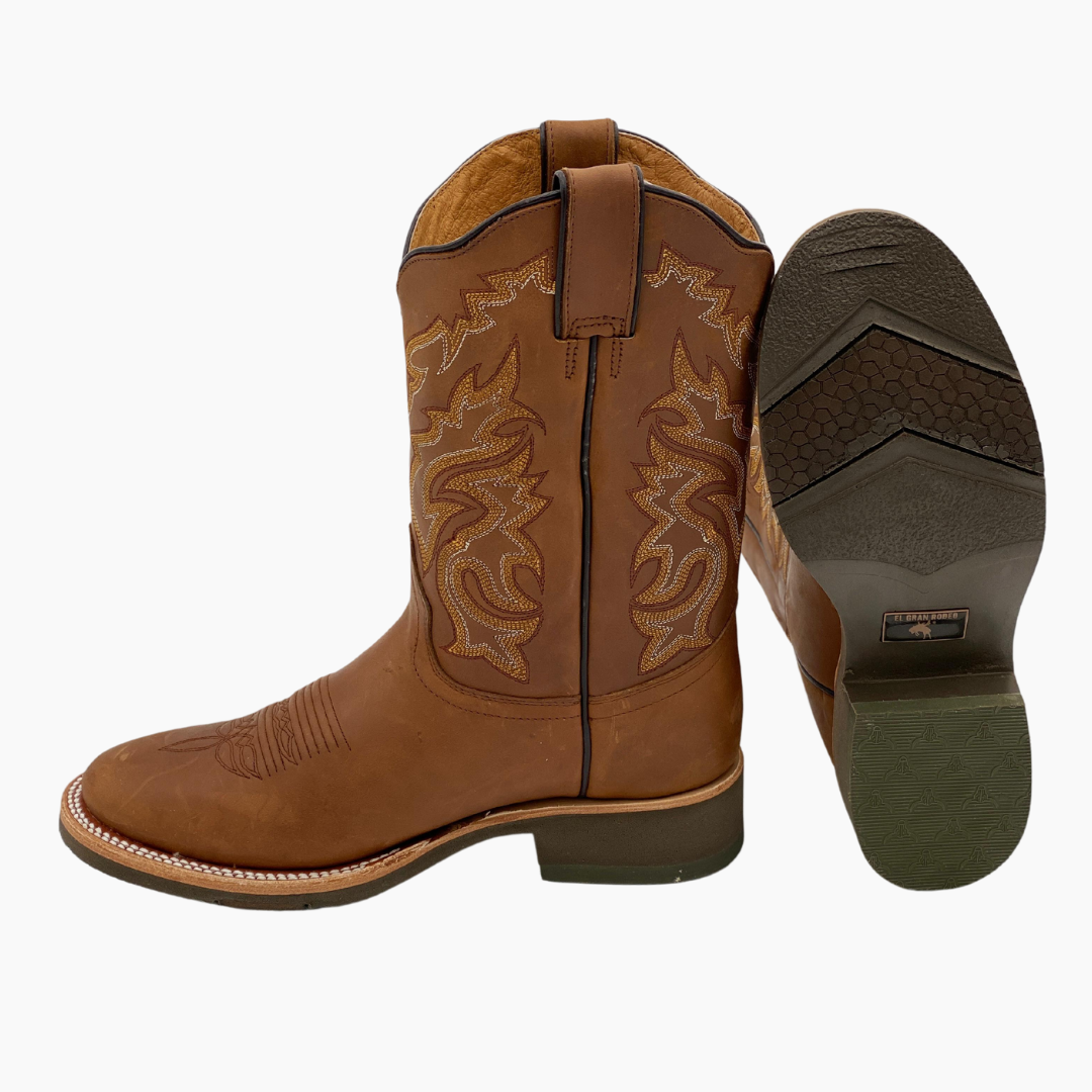 Bota Vaquera Hombre Montana Miel Punta Oval Suela Flex