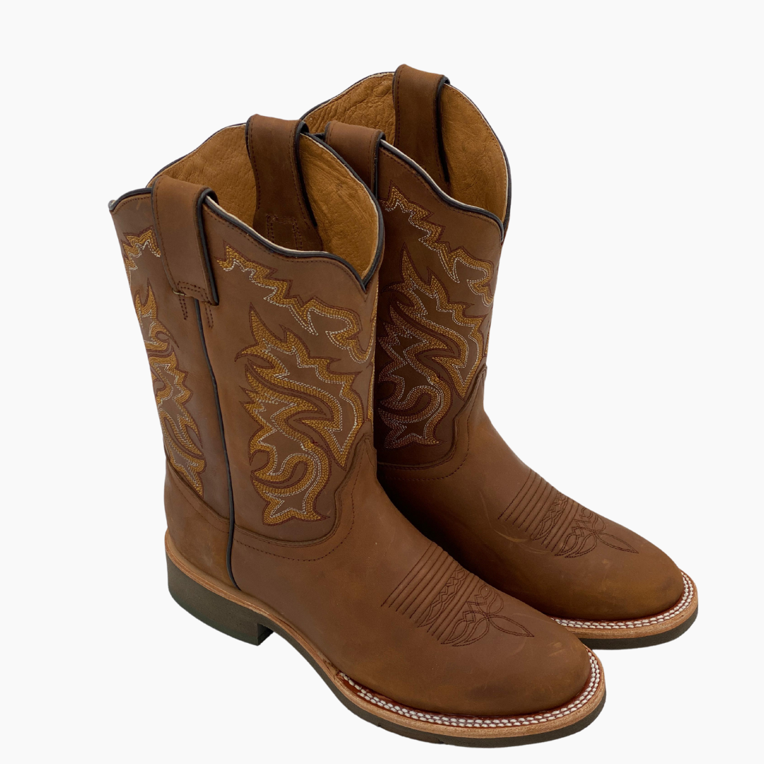 Bota Vaquera Hombre Montana Miel Punta Oval Suela Flex